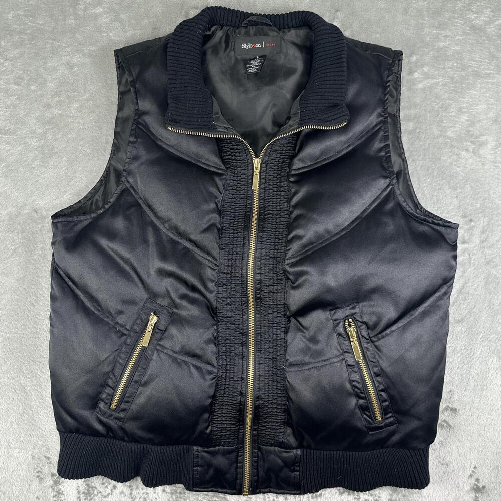 Style & Co. Sport Black Duck Down Filled Women's Puffer Vest Size Large